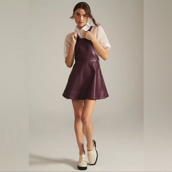 Anthropologie Maeve Faux Leather Pinafore In Plum NEW Size Small - Picture 3 of 14